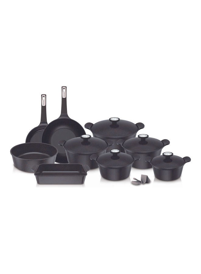 14-Piece Granite Cookware Set Black 26cm