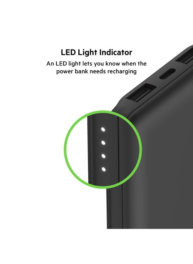 باور بنك بمنفذي USB Type-C 10000 mAh لون أسود.