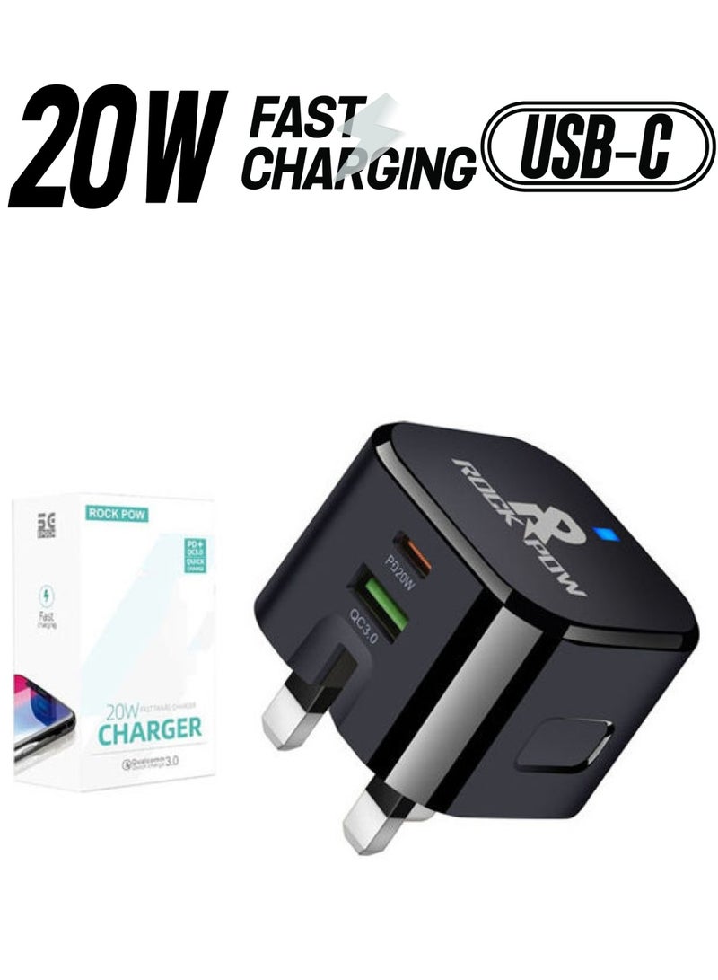 Rock Pow 20W UK Type C Fast Charger Adapter Black  - Image 1