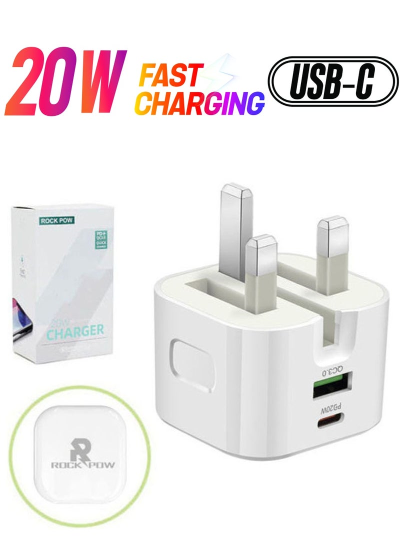 Rock Pow 20W UK Type C Fast Charger Adapter White  - Image 1