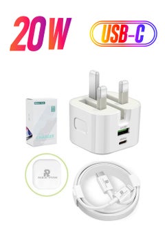 روك بو محول شاحن سريع 20 وات من النوع C في المملكة المتحدة مع كابل Lightning  - Image 1