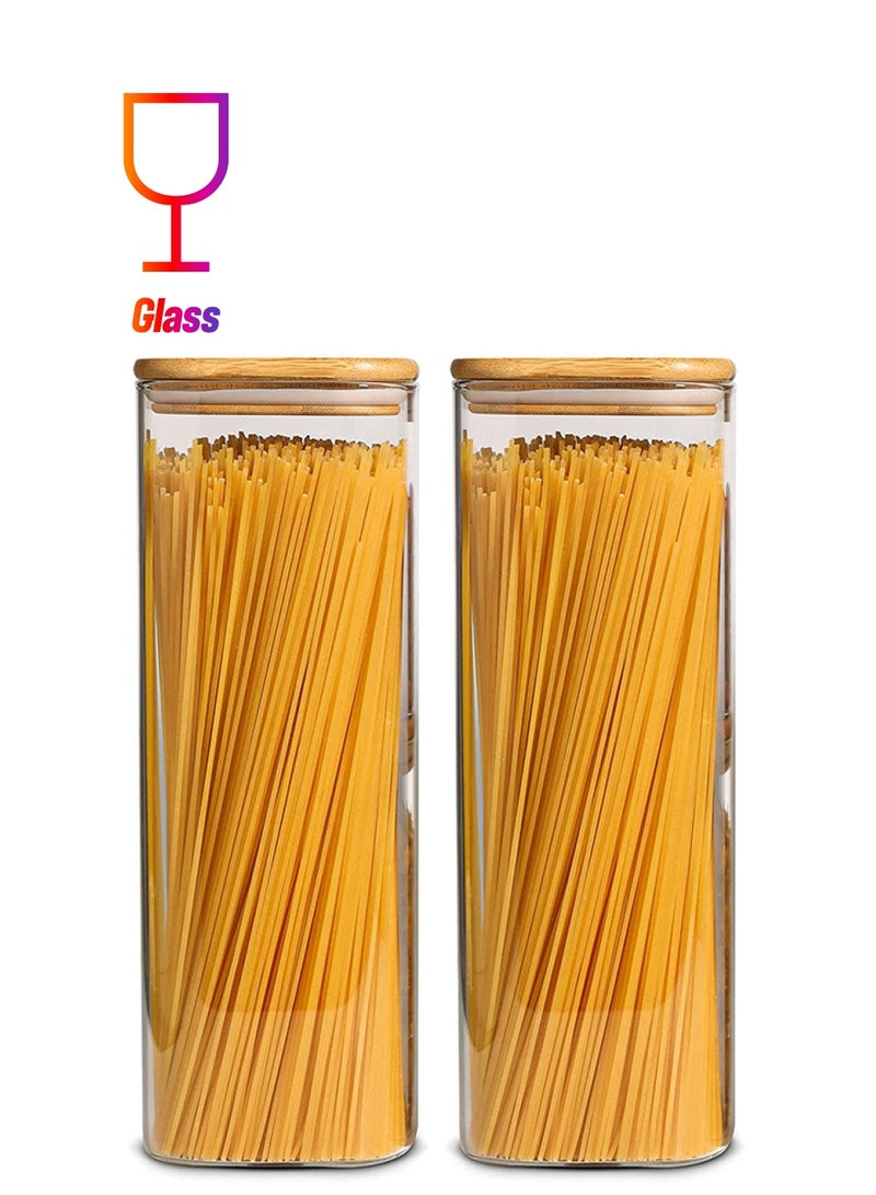 1Chase - 2-Piece Storage Jar With Air Tight Bamboo Lid Set Clear/Beige 25.5x10cm - Image 1