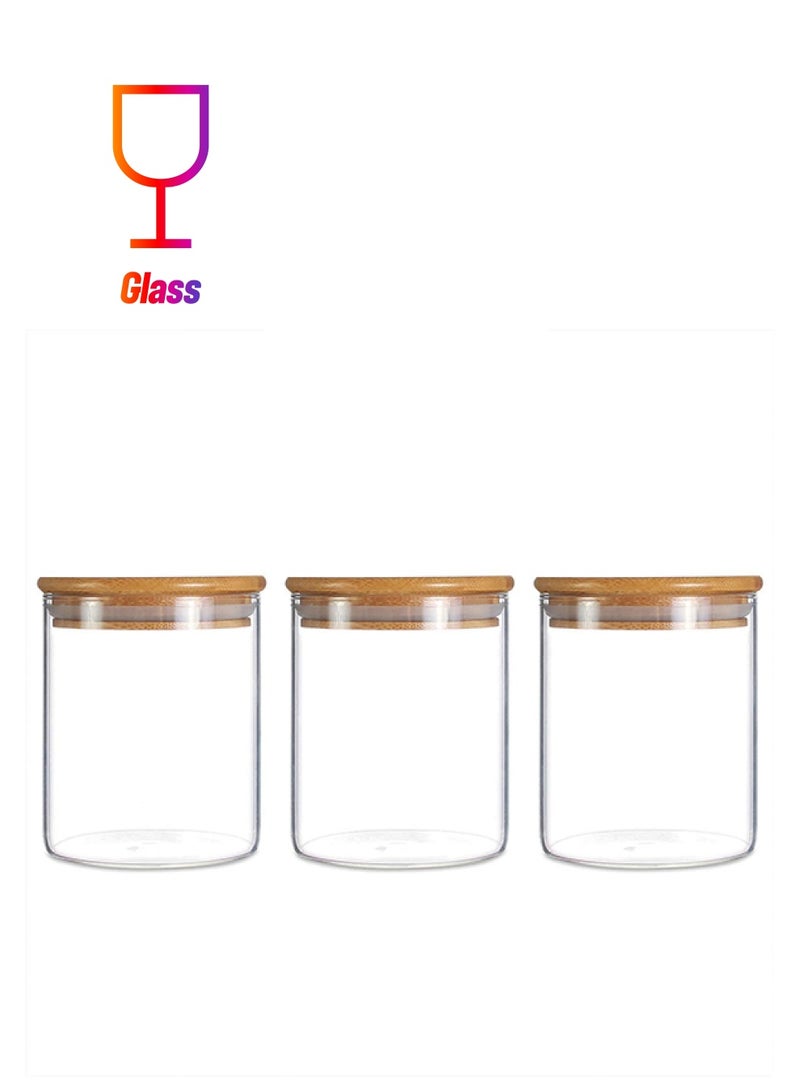 1Chase - 3-Piece Food  Storage Jar With Bamboo Lid Set Clear/Beige 500ml - Image 1