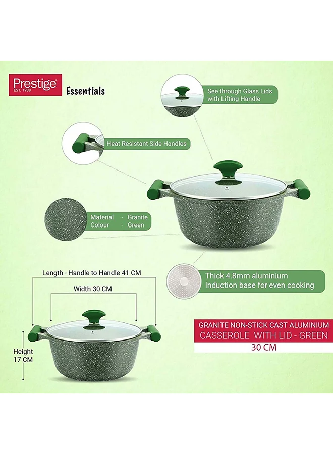 Prestige Granite Non-Stick Aluminium Sauce Pan With Lid Green