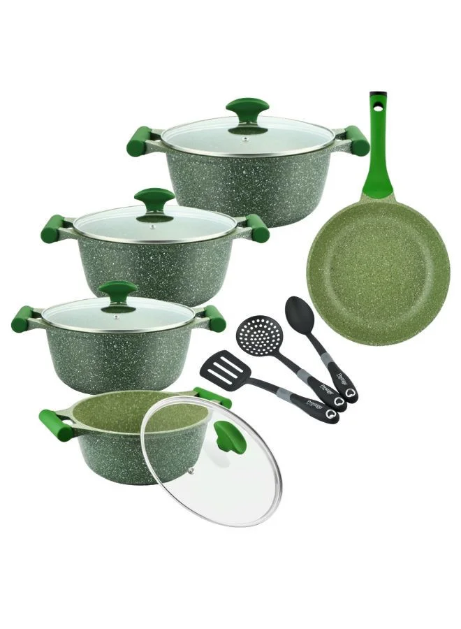 Prestige 12-Piece Granite Non-Stick Aluminium Essentials Cookware Set Includes 1xCasserole with Lid 20 cm, 1xCasserole With Lid 24 cm, 1xCasserole With Lid 26 cm, 1xCasserole With Lid 28 cm, 1xFrying Pan 24 cm, 3xKitchen tools