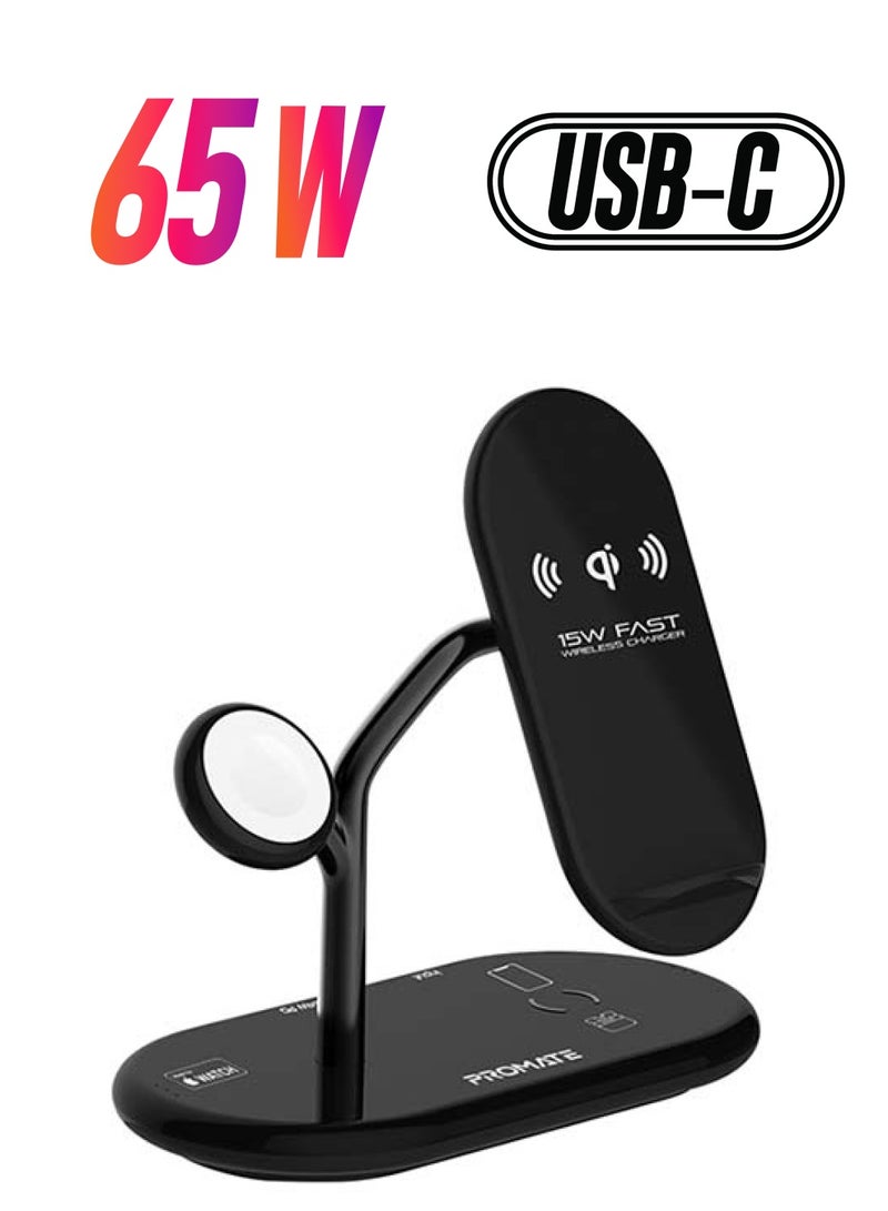 PROMATE - 54W 4-in-1 High-Speed Wireless Charging Station Black - Image 1