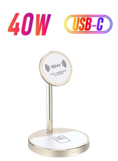 PROMATE iPhone14 Wireless Charger, 40W High Output Wireless Charging Station With 15W Magnetic Wireless Charger, 20W USB-C Power Delivery and Anti-Slip 5W AirPods Wireless Charger Pad for iPhone 12, AirPods Pro, USB Devices, AuraBase-PD20 UK Gold  - Image 1