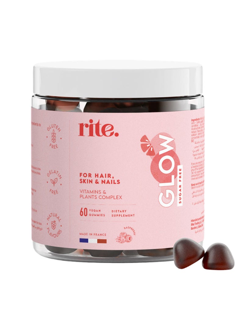 Rite Beauty Gummies, Hair Growth, Stronger Nails & Healthy Skin, Raspberry Flavour (60 Count, 1 Month) - Image 1