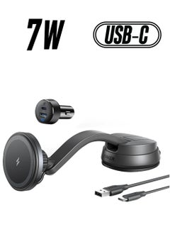 آنكر شاحن لاسلكي مغناطيسي مع شاحن سيارة بمنفذين USB وكابل USB-C إلى USB-A بطول 5 أقدام ومحاذاة مغناطيسية قوية فقط لهاتف آيفون 13 و12 و12 برو و12 برو ماكس و12 ميني لون أسود.  - Image 1