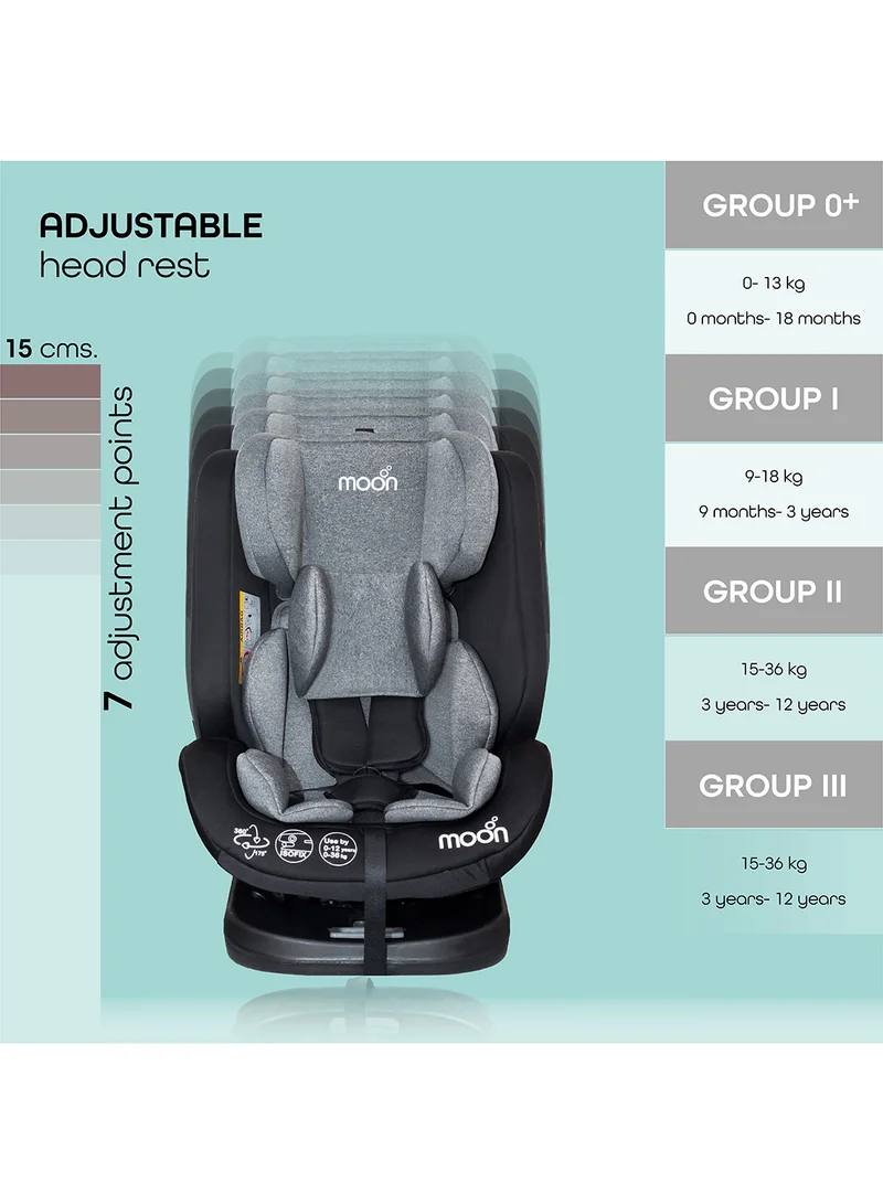 Moon Rover Baby Car Seat – Group 0+/1/2/3 360° Rotating Convertible Seat (0m–12y), Rear Facing 0–12m, Forward Facing 9m–12y, ISOFIX And Safety Harness – Black