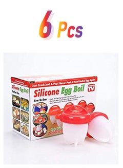 6 Pcs Set Egg Cooker Silicone Boiler Hard Boil Egg Container Mold Red
