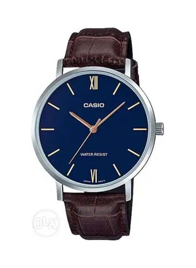 CASIO Men's Leather Analog Watch MTP-VT01L-2BUDF - Image 1
