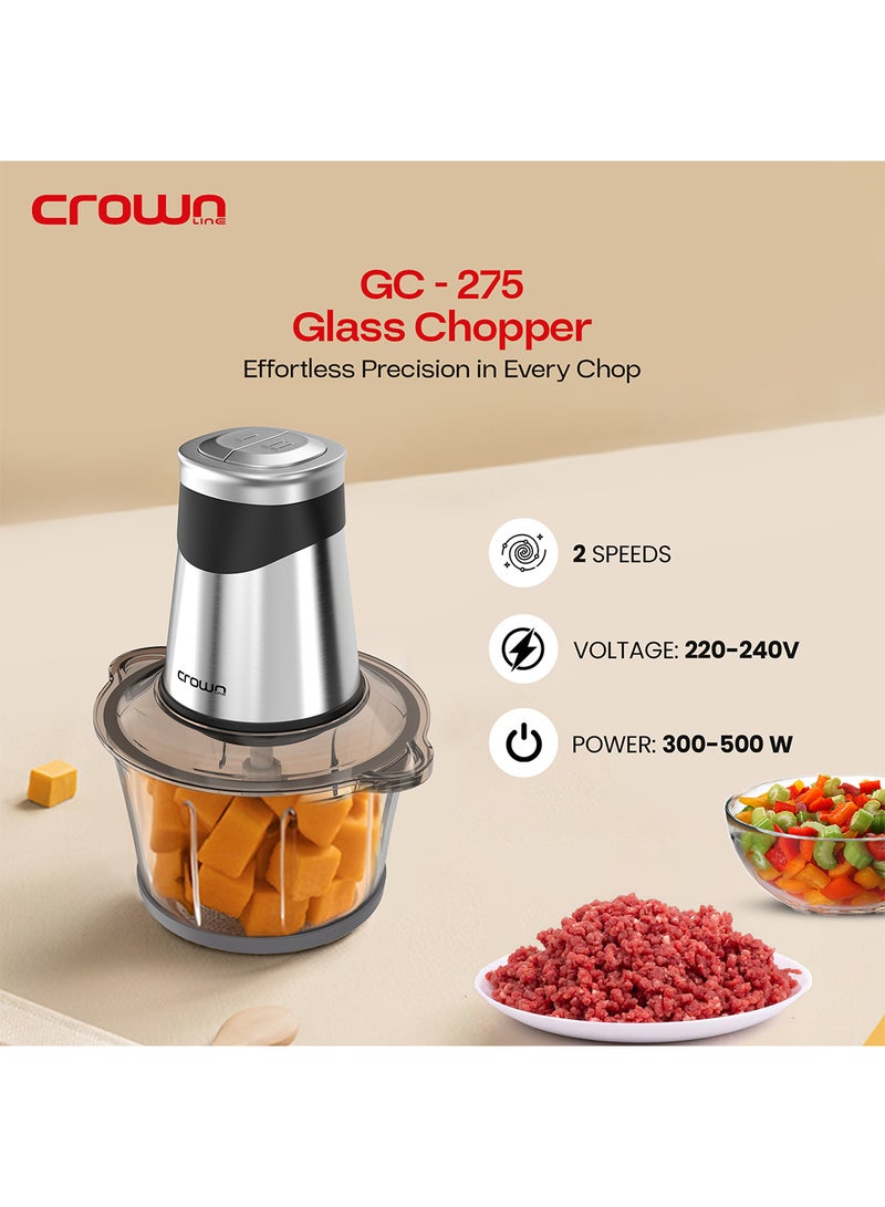 كراون لاين مفرمة طعام صغيرة 1.8 L 300 W GC-275 زجاجي  - Image 2