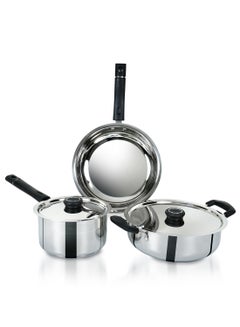 DELICI 5-Piece Stainless Steel Cookware Set (DSK 5B),304 Grade, Oven Safe, Dishwasher Safe, Includes 22cm Fry Pan, 22cm Kadai Pan with Lid, 16cm Milk Pan with Lid Stainless Steel  - Image 1