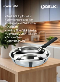 DELICI 5-Piece Stainless Steel Cookware Set (DSK 5B),304 Grade, Oven Safe, Dishwasher Safe, Includes 22cm Fry Pan, 22cm Kadai Pan with Lid, 16cm Milk Pan with Lid Stainless Steel  - Image 3