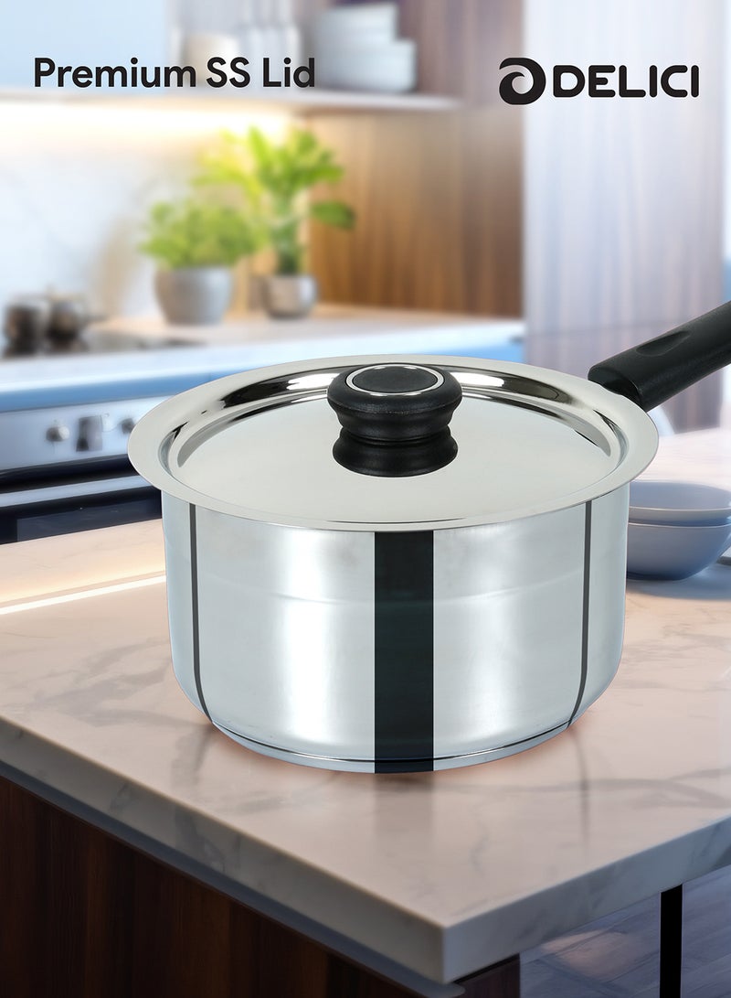 DELICI - 5-Piece Stainless Steel Cookware Set (DSK 5B),304 Grade, Oven Safe, Dishwasher Safe, Includes 22cm Fry Pan, 22cm Kadai Pan with Lid, 16cm Milk Pan with Lid Stainless Steel - Image 1