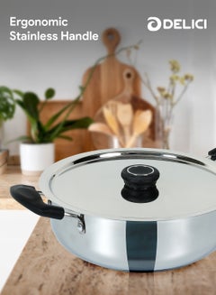 DELICI 5-Piece Stainless Steel Cookware Set (DSK 5B),304 Grade, Oven Safe, Dishwasher Safe, Includes 22cm Fry Pan, 22cm Kadai Pan with Lid, 16cm Milk Pan with Lid Stainless Steel  - Image 5