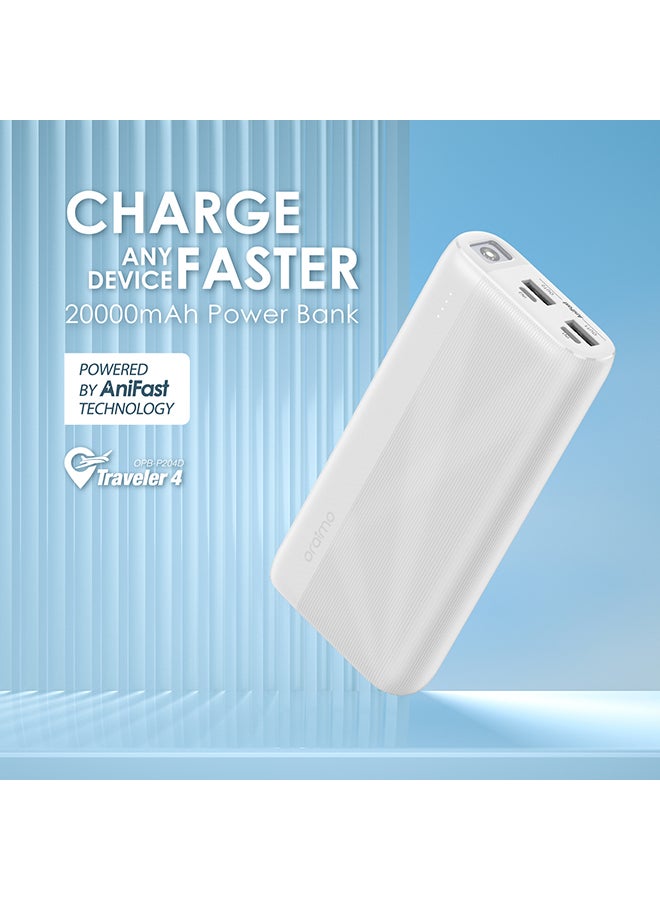 Oraimo 20000 mAh Traveler 4 Power Bank with 2.1A Fast Charging,Type C &Micro Dual Input &Dual USB Output,Multi-Layer Protection with LED Torch White - Image 3