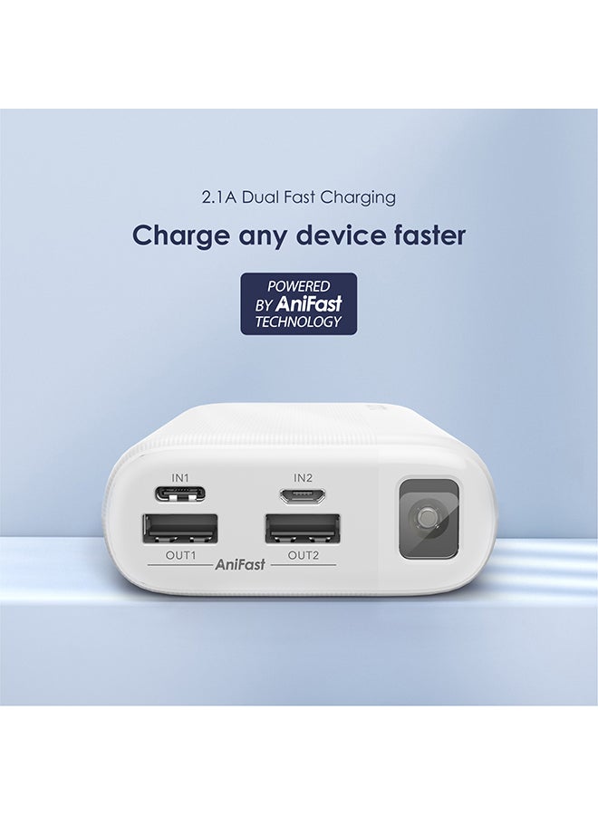 Oraimo 20000 mAh Traveler 4 Power Bank with 2.1A Fast Charging,Type C &Micro Dual Input &Dual USB Output,Multi-Layer Protection with LED Torch White - Image 5
