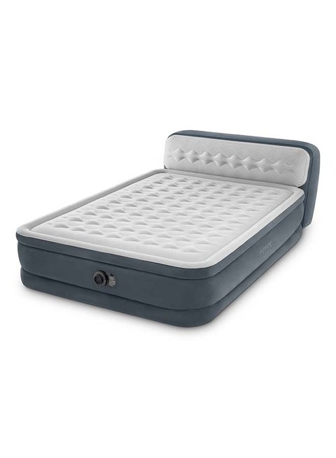 Dura-Beam Deluxe Ultra Plush Headboard Air Mattress Queen with Built-In Electric Pump 152x236x86cnm White/Grey