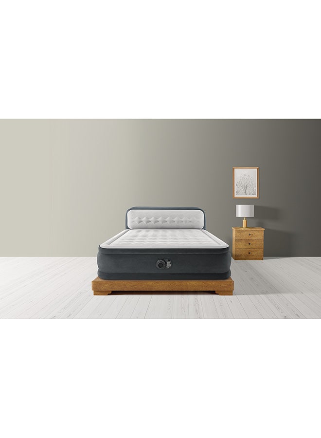 INTEX - Dura-Beam Deluxe Ultra Plush Headboard Air Mattress Queen with Built-In Electric Pump 152x236x86cnm White/Grey - Image 1