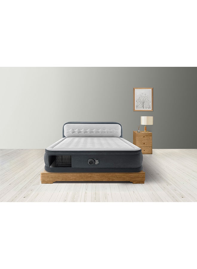 INTEX - Dura-Beam Deluxe Ultra Plush Headboard Air Mattress Queen with Built-In Electric Pump 152x236x86cnm White/Grey - Image 1