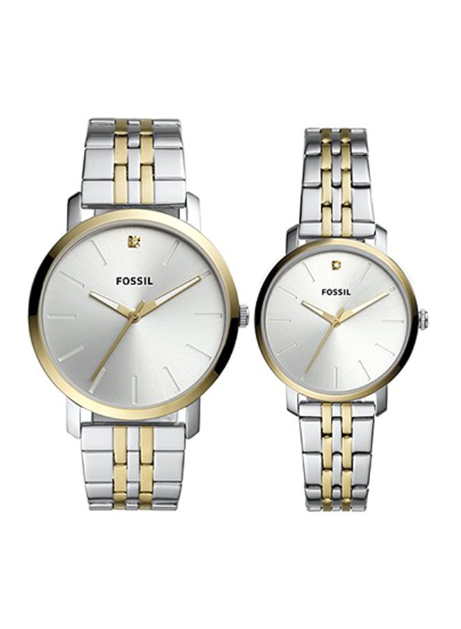 FOSSIL His And Her Lux Luther Stainless Steel Wrist Watch Gift Set - BQ2467 - 44mm- Silver - Image 1