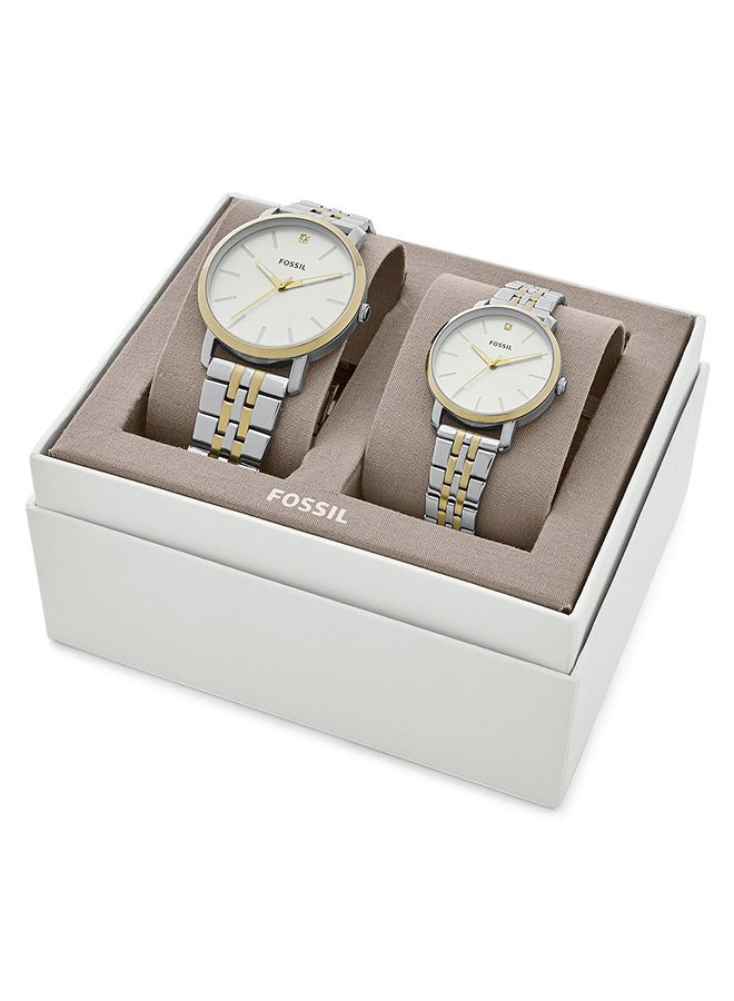 FOSSIL His And Her Lux Luther Stainless Steel Wrist Watch Gift Set - BQ2467 - 44mm- Silver - Image 4
