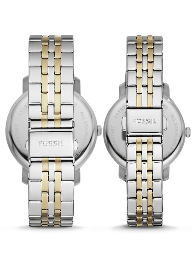 FOSSIL His And Her Lux Luther Stainless Steel Wrist Watch Gift Set - BQ2467 - 44mm- Silver - Image 2