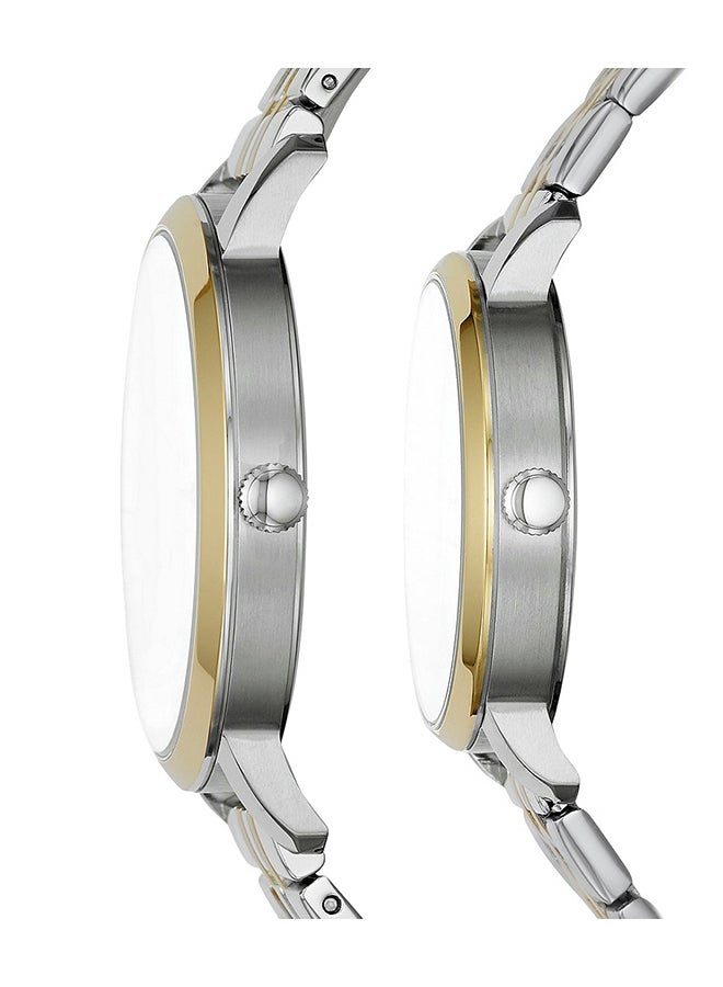 FOSSIL His And Her Lux Luther Stainless Steel Wrist Watch Gift Set - BQ2467 - 44mm- Silver - Image 3