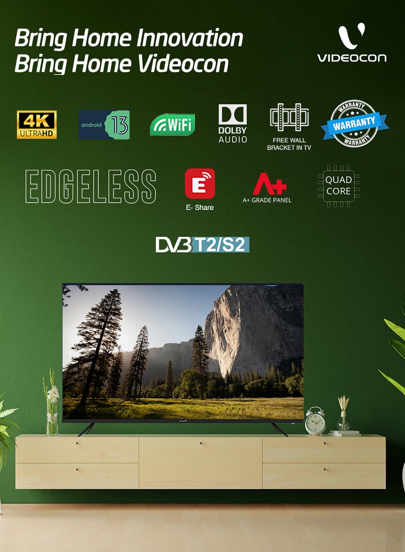 VIDEOCON - 55-Inch Edgeless 4K UHD Smart TV With Dolby Audio And Wall Mount Included In The Box e55el1100 Black - Image 1