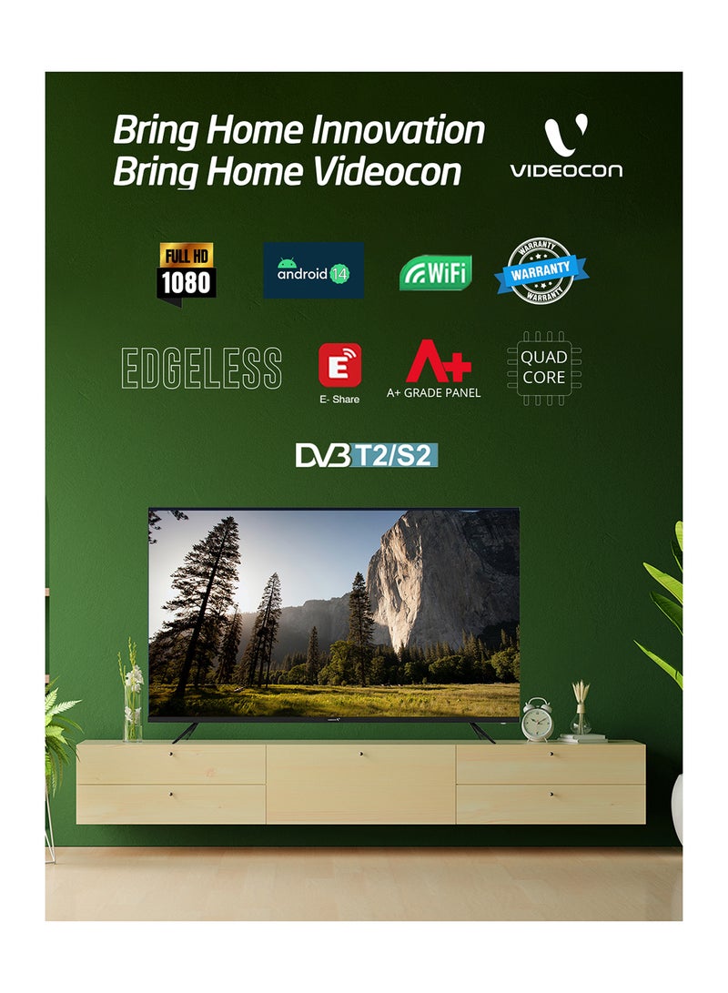 VIDEOCON - 43 Inch Edgeless Android 14 Full HD Smart TV Netflix, Youtube, Amazon Prime Etc E43EL1100 Black - Image 1