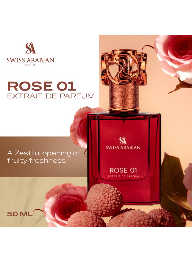 سويس أربيان عطر روز 01 إكستريت دو بارفيوم، 50مل، عطر فاخر عالي الجودة، للجنسين، بلمسة الورد، زهري، فاكهي، مزيج فاخر للنساء والرجال 50ملليلتر - Image 2
