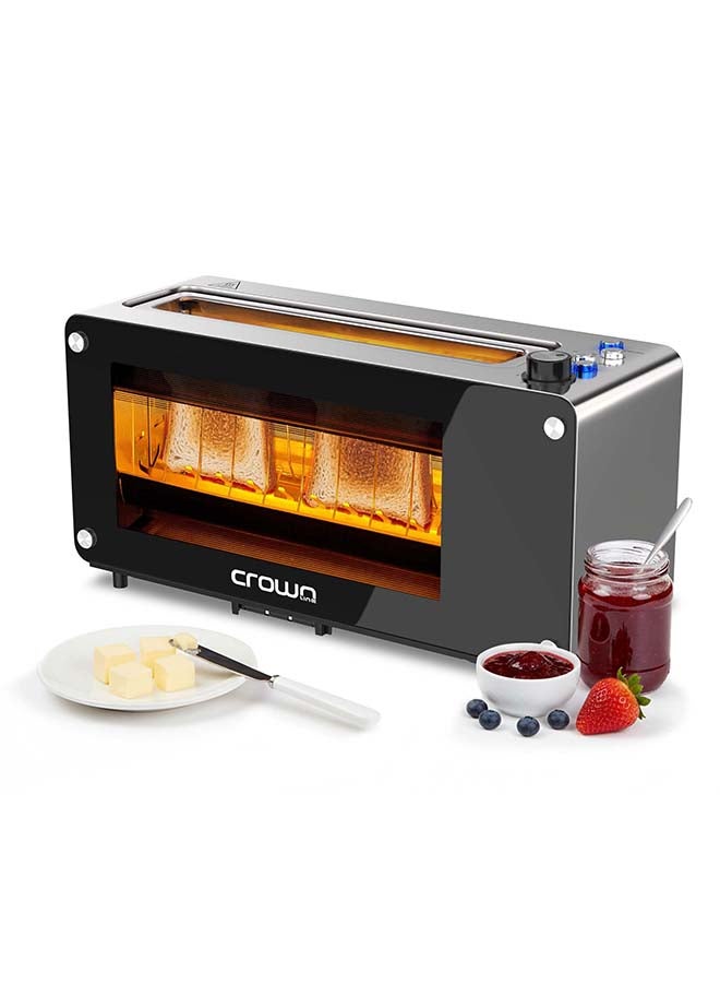 Crownline 2-Slice Glass Toaster, Extra-Wide Slot, 7 Browning Levels, Auto Pop-Up, Bagel & Defrost Modes, Cancel Function, 1000-1260W, Stainless Steel, Removable Crumb Tray 1260 W TR-274 Black/Silver - Image 1