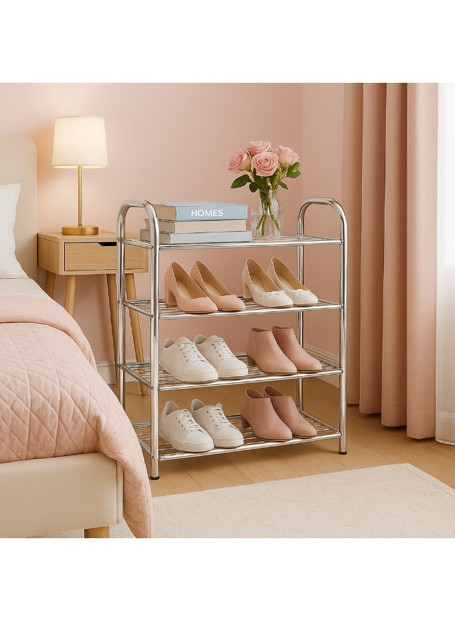 ALMUFARREJ - 4-Layer Storage Shoe Rack 26x60x67 cm 12 pairs of shoe Silver - Image 1