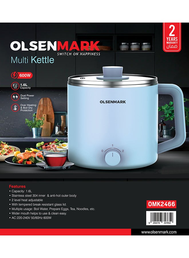 Olsenmark - Electric multi Kettle, Anti-Hot Outer Body, Over Heating and Boil Dry Protection 1.6 L 600 W OMK2466 Blue - Image 1
