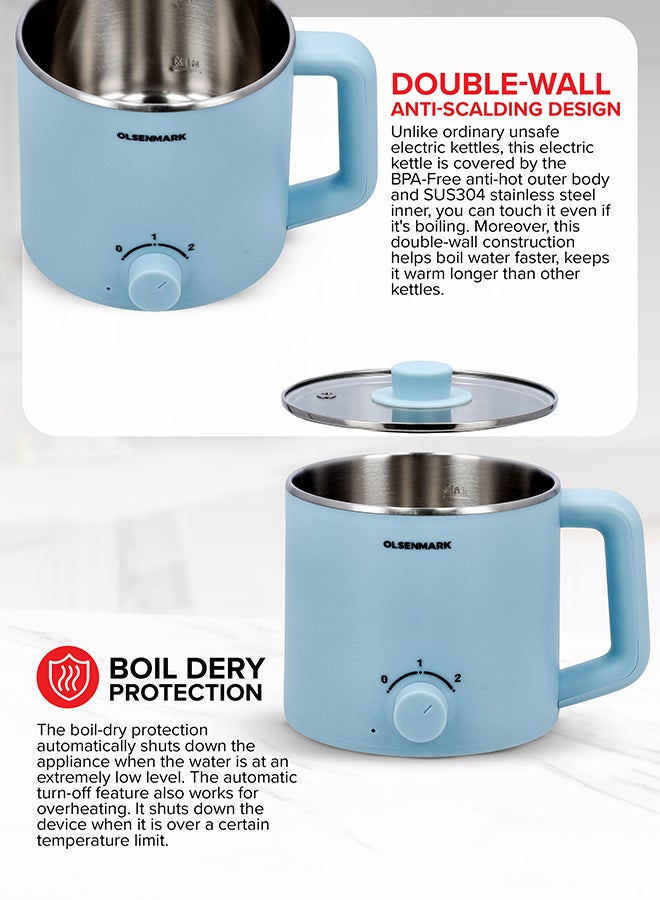 Olsenmark - Electric multi Kettle, Anti-Hot Outer Body, Over Heating and Boil Dry Protection 1.6 L 600 W OMK2466 Blue - Image 1