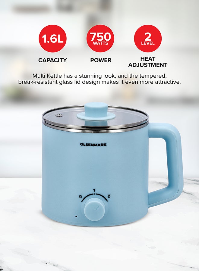 Olsenmark - Electric multi Kettle, Anti-Hot Outer Body, Over Heating and Boil Dry Protection 1.6 L 600 W OMK2466 Blue - Image 1