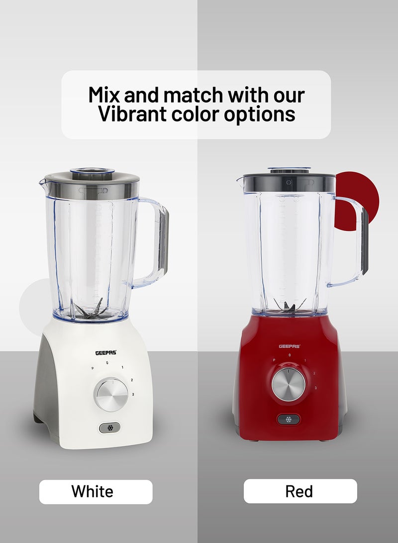 GEEPAS - 3-In-1 Blender With Stainless Steel Blades, Turbo Button For Ice Crushing, 3 Speed With Pulse Function, Overheat Protection, Powerful Motor 1.8 L 600 W GSB44034N Multicolour - Image 1