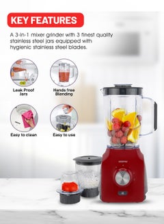 GEEPAS 3-In-1 Blender With Stainless Steel Blades, Turbo Button For Ice Crushing, 3 Speed With Pulse Function, Overheat Protection, Powerful Motor 1.8 L 600 W GSB44034N Multicolour  - Image 5