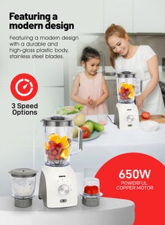 GEEPAS 3-In-1 Blender With Stainless Steel Blades, Turbo Button For Ice Crushing, 3 Speed With Pulse Function, Overheat Protection, Powerful Motor 1.8 L 600 W GSB44034N Multicolour  - Image 3