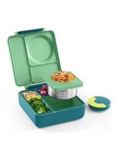 Omielife 2nd Gen Kids Bento Box with Insulated Thermos Plastic Green/Dark Green 21.59 x 19.05 x 7.62cm  - Image 1
