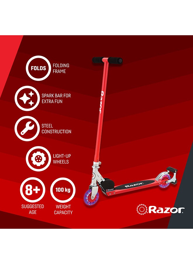 Razor - Razor S Spark Sport Kick Scooter - LED Light-Up Wheels, Full-Deck Grip Tape, Spark Bar, Lightweight Aluminum Frame, Foldable 63x28.7x82.6cm - Image 1