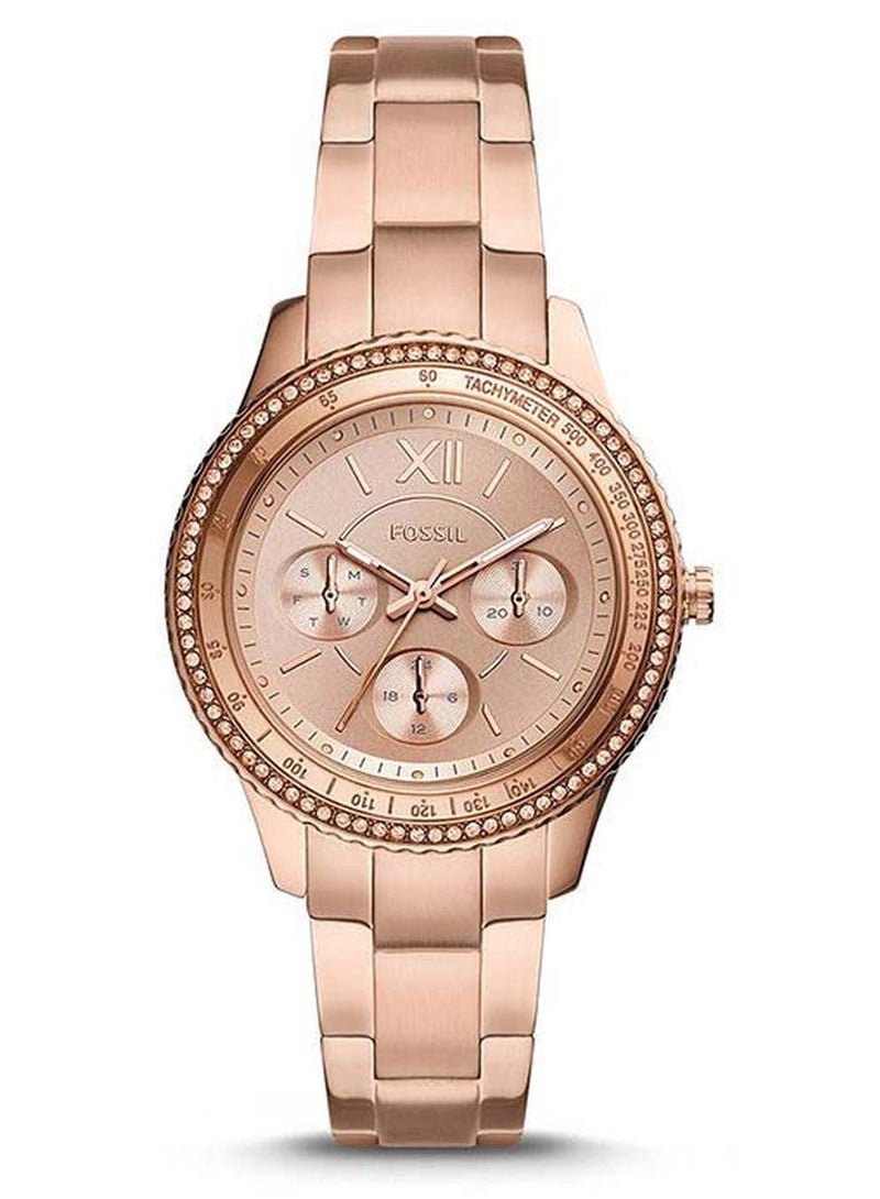 FOSSIL Women's Stella Sport Multifunction Round Shape Stainless Steel Analog Wrist Watch ES5106 - 37 mm - Rose Gold - Image 1