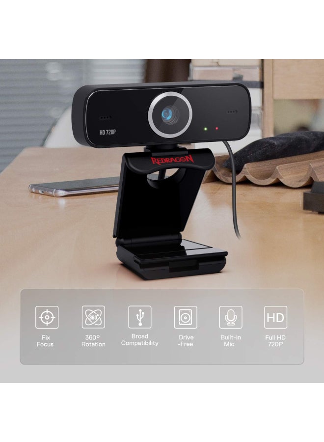 REDRAGON GW600 720P Webcam with Built-in Dual Microphone, 360-Degree Rotation - 2.0 USB Skype Computer Web Camera - 30 FPS for Online Courses, Video Conferencing and Streaming - Black - Image 3
