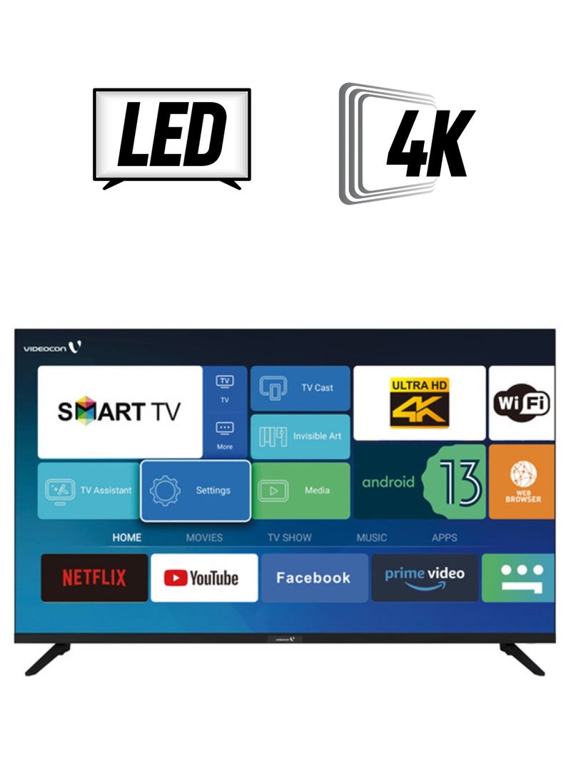 VIDEOCON 50 Inch Edgeless 4K UHD Android 13 Smart TV Netflix, Youtube, Amazon Prime Etc E50EL1100 Black  - Image 1