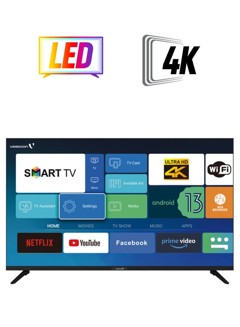VIDEOCON 50 Inch Edgeless 4K UHD Android 13 Smart TV Netflix, Youtube, Amazon Prime Etc E50EL1100 Black  - Image 1