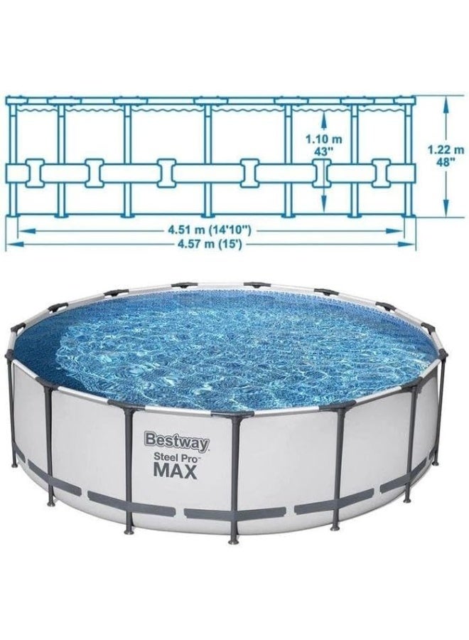 Bestway Pool Set 457X122Cm, Blue, 56438, Steel Pro Max 15' x 48 inch/4.57m x 1.22m Pool Set 56438 396x122cm  - Image 3
