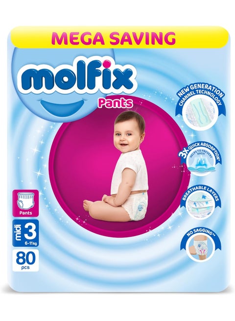 80 Piece Diaper Pants Midi Mega Size 3