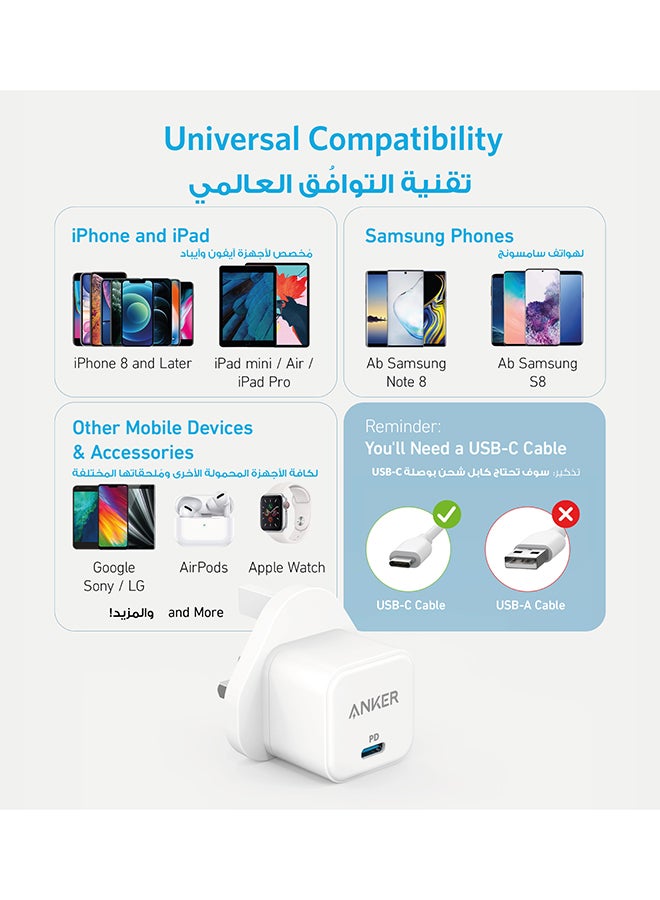 iPhone 16 Pro 20W USB C Fast Charger, PowerPort III Cube for iPhone 16/16 Pro/16 Plus/16 Pro Max, 15/14 Series, Samsung, iPad, Huawei, Xiaomi, Vivo, Oppo and More White